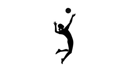 Volleyball player jumping to hit the ball, black isolated silhouette