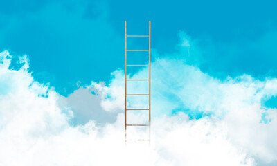 Ladder coming out from clouds in sky