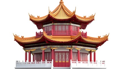 Naklejka premium Detailed Chinese Pagoda Architectural Element with Red and Gold Accents