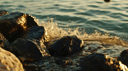 Fototapeta premium Dramatic Ocean Waves and Rocks with Harsh Sunlight