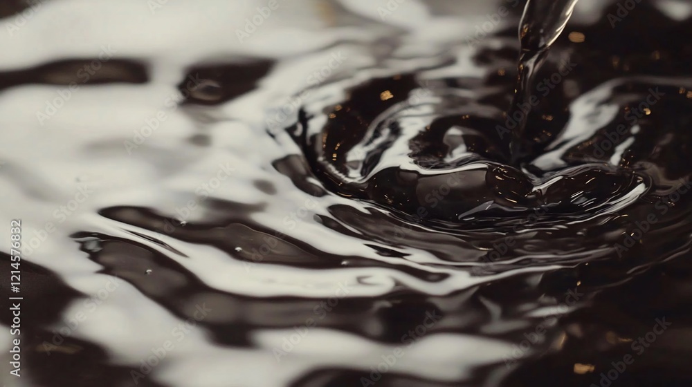 Aufkleber pouring dark liquid into a pool of white liquid creating a swirling abstract pattern