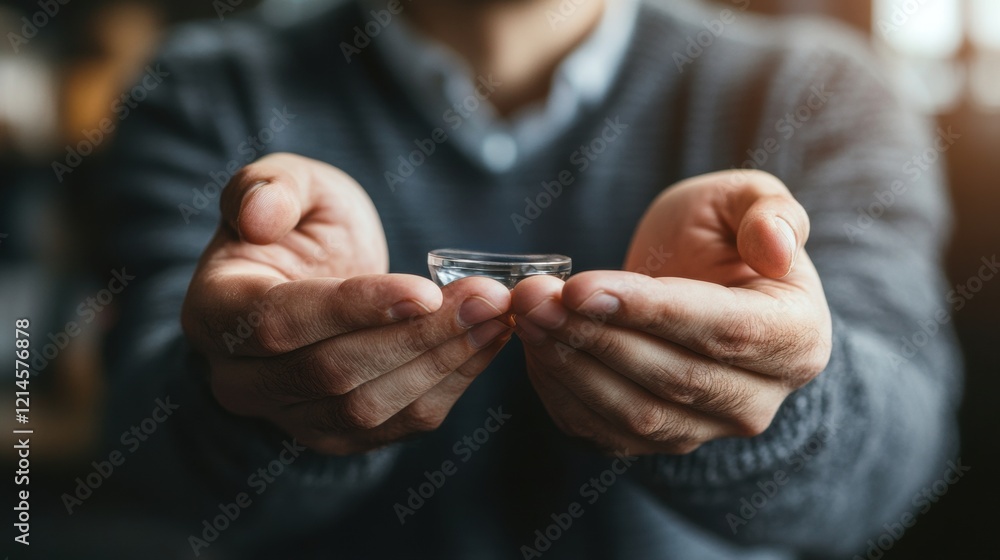 Poster man holding a smartphone in both hands while looking at the screen in a casual indoor setting
