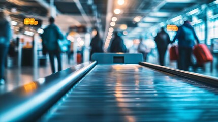 Close-up of a security checkpoint at an airport, featuring a metal detector and conveyor belt, illustrating travel safety and airport security procedures.
