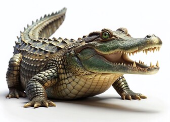 Fototapeta premium 3D Rendered Crocodile, Isolated White Background, Reptile, Wildlife, Animal