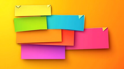 Colorful overlapping paper notes on orange background.  Possible use Graphic design