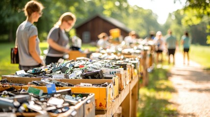 Outdoor Picnic Gathering with Friends and Family Enjoying Homemade Barbecue Meal in Park or Backyard