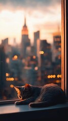 Cityscape serenity a cats tranquil moment on the windowsill