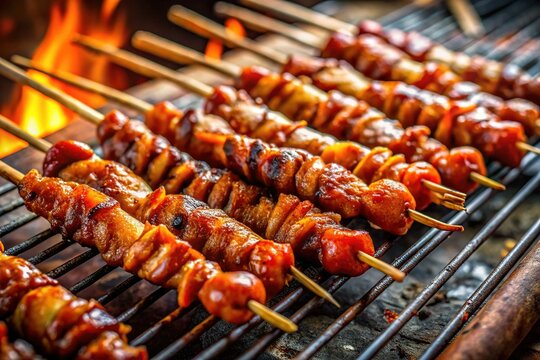 Delicious Grilled Chicken Intestines (Isaw) on Sticks - Filipino Street Food