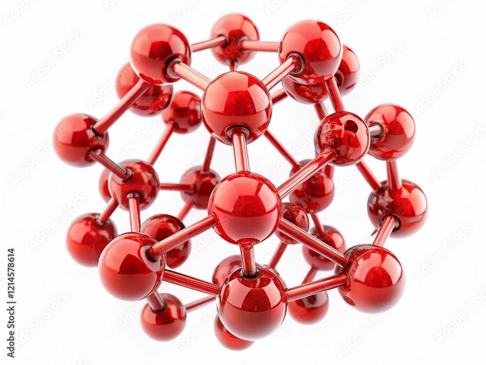 Poster 3d render of red molecular structure: abstract science background