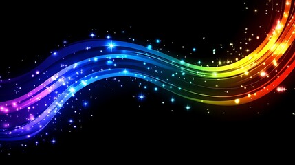 Obraz premium Abstract rainbow wave design, vibrant colors, glowing effect, background graphic, digital art
