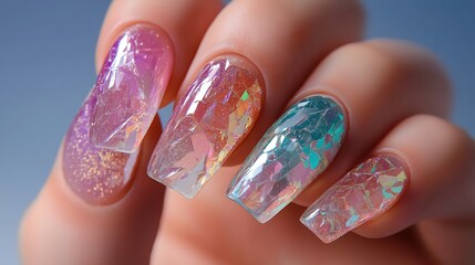 Nail polish design, manicure and trends: Multi-textured nails with a mix of matte, glossy, and glitter finishes, bold and experimental nail art trends for creative expression.