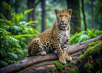 Fototapeta premium Javan Leopard Camouflaged on Fallen Log, Indonesian Wildlife