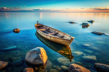Minimalist Seascape: Wooden Driftwood on Rippling Ocean Waves