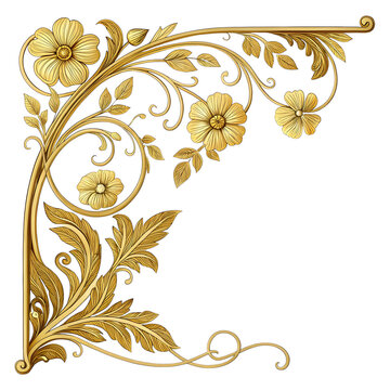 Golden Floral Corner Design: A luxurious and ornate gold corner design featuring intricate floral motifs, leaves, and swirls. This elegant element adds a touch of grandeur to any design project.  