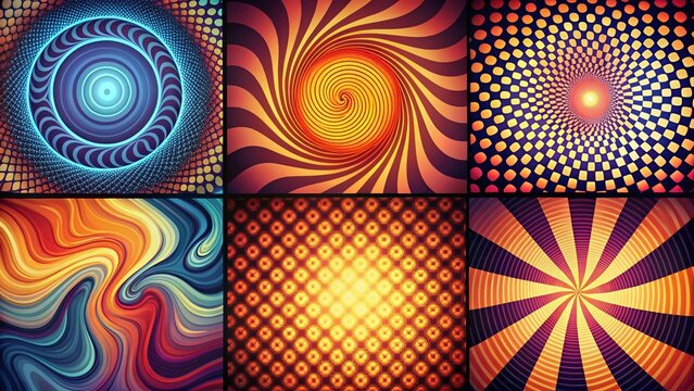 70s Groovy Hippie Psychedelic Backgrounds: Y2K Retro Swirl & Mesh Textures