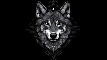 Fototapeta premium Abstract Wolf Portrait, Geometric Design, Dark Background, Graphic Art, High Quality Stock Photo