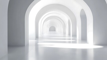 Fototapeta premium Empty white arched hallway, light and shadows, architectural interior