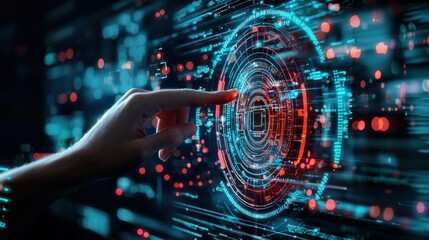 Obraz premium Futuristic Digital Interface with Holographic Display and Gesture Control for Innovative Technology Solutions