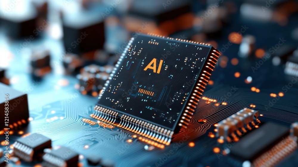 Poster close-up of a printed circuit board with an additional circuit overlay for electronics and technolog