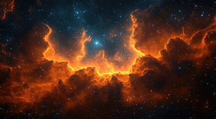 Fototapeta premium Fiery Nebula in Deep Space: Cosmic Clouds and Stars