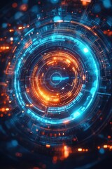 Obraz premium Futuristic Digital Interface with Glowing Blue and Orange Elements in a Circular Pattern
