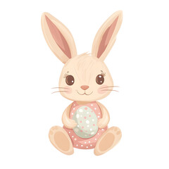 Adorable watercolor bunny illustration featuring a cute rabbit in a pastel dress, holding a tulip, perfect for Easter, nursery decor, greeting cards, kids' projects, invitations, spring-themed