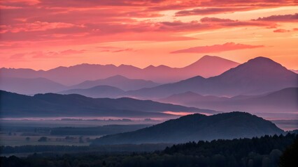 Obraz premium Majestic Mountain Landscape Under Vibrant Sunset Sky