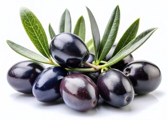 Ripe Black Olives on Branch - Isolated PNG Stock Photo
