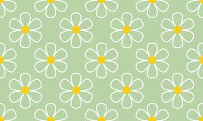 a fabric pattern composed of flower white line with green background designs