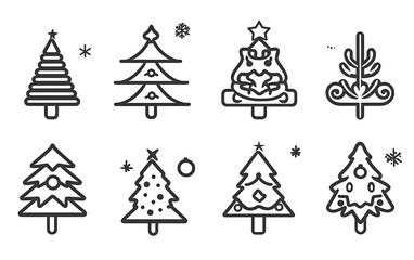 Simple Christmas Tree Line Icons