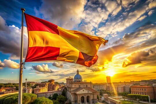 Roman Flag,  Ancient Rome,  Tricolore,  Flag of Rome,  Historical Banner,  Waving in Wind,  Proudly Displayed.