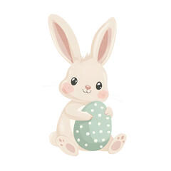 Obraz premium Adorable watercolor bunny illustration featuring a cute rabbit in a pastel dress, holding a tulip, perfect for Easter, nursery decor, greeting cards, kids' projects, invitations, spring-themed