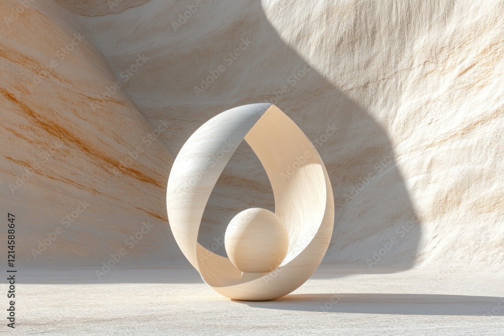 Aufkleber sculptural abstract design with a sphere in a minimalist setting.