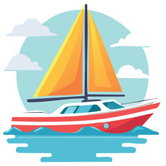 Yacht in flat style isolated on white background. Vector illustration. Perfect for invitations, greeting cards, postcard, print, fashion design, t-shirts, mugs, backpacks