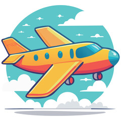 Orange airplane in cartoon flat style isolated on white background. Vector illustration. Perfect for invitations, greeting cards, postcard, print, fashion kids design, t-shirts, mugs, backpacks