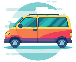 Fototapeta premium Minivan in flat style. Family Travel, family car. Vector Illustration