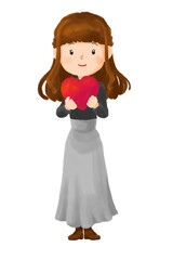 ハートを持った若い女性のイラスト