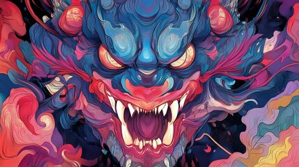 Fototapeta premium Abstract Dragon Head Colorful Fantasy Art Digital Painting