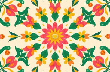 Vibrant floral patterns create a beautiful mandala design, showcasing bright colors and intricate details