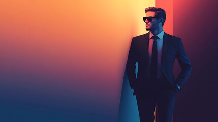 Stylish businessman in vibrant studio setting. Possible use Corporate, fashion ad