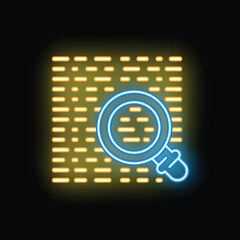 Blue neon magnifying glass analyzing a yellow pattern, representing data analysis and research