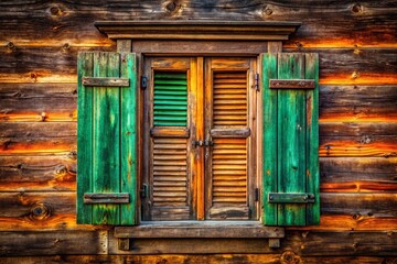 Rustic Charm: Old Wooden Window with Shutters - High-Resolution Stock Photo