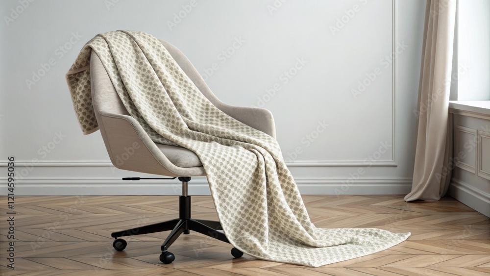 Poster a cozy throw blanket lies draped on the office chair adding warmth while maintaining the understated