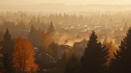 Serene Suburban Landscape with Soft Lighting Effects