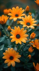 Obraz premium There are many yellow flowers that are growing in the garden, plant background, vertical background