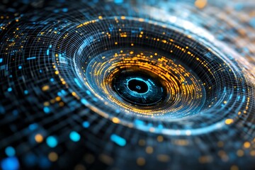 Abstract Futuristic Digital Background with Circular Tunnel and Data Flow