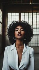 Woman with Afro Hair Wearing White Shirt