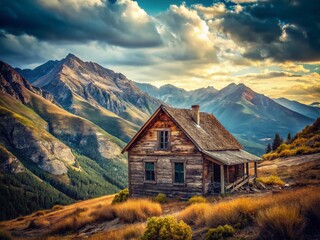 Obraz premium Rustic Mountain Home: A Documentary Photography Perspective