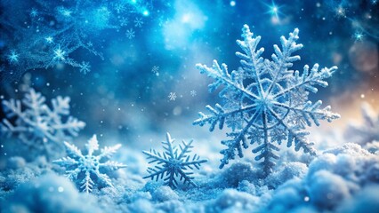 Abstract Blue and White Winter Background with Sparkling Snowflakes and Ice Effect