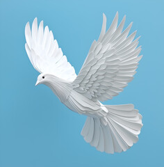 Obraz premium Abstract white dove flying, paper craft style, blue background